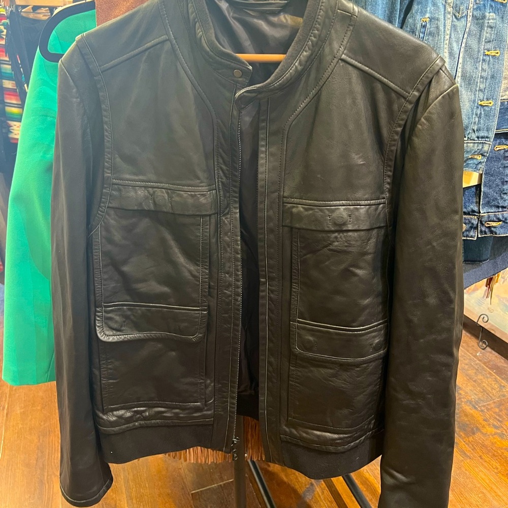 Elie Tahari Men’s Black Leather Jacket sz L